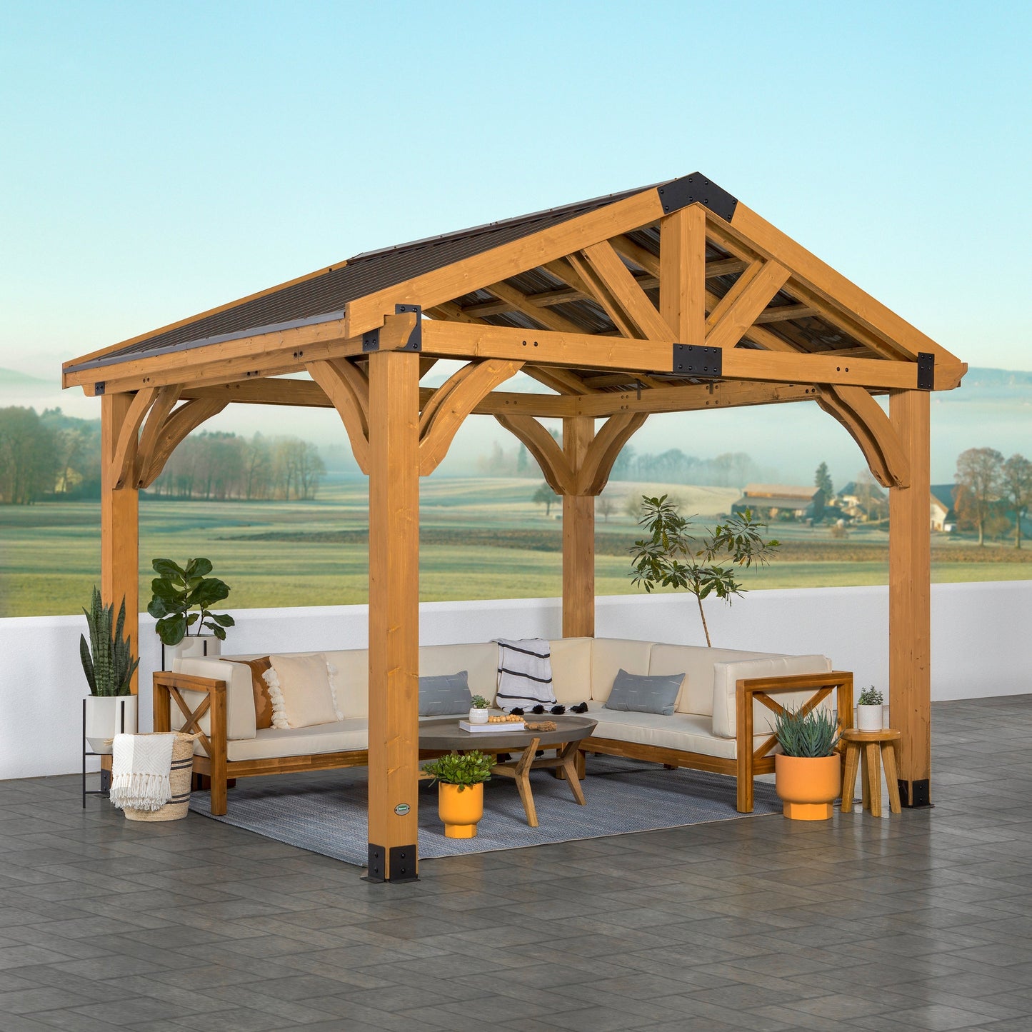 Arlington 12x10 Gazebo with Electric – Light Brown