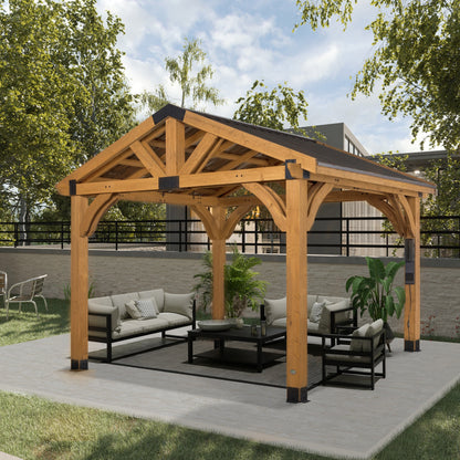 Arlington 12x10 Gazebo with Electric – Light Brown