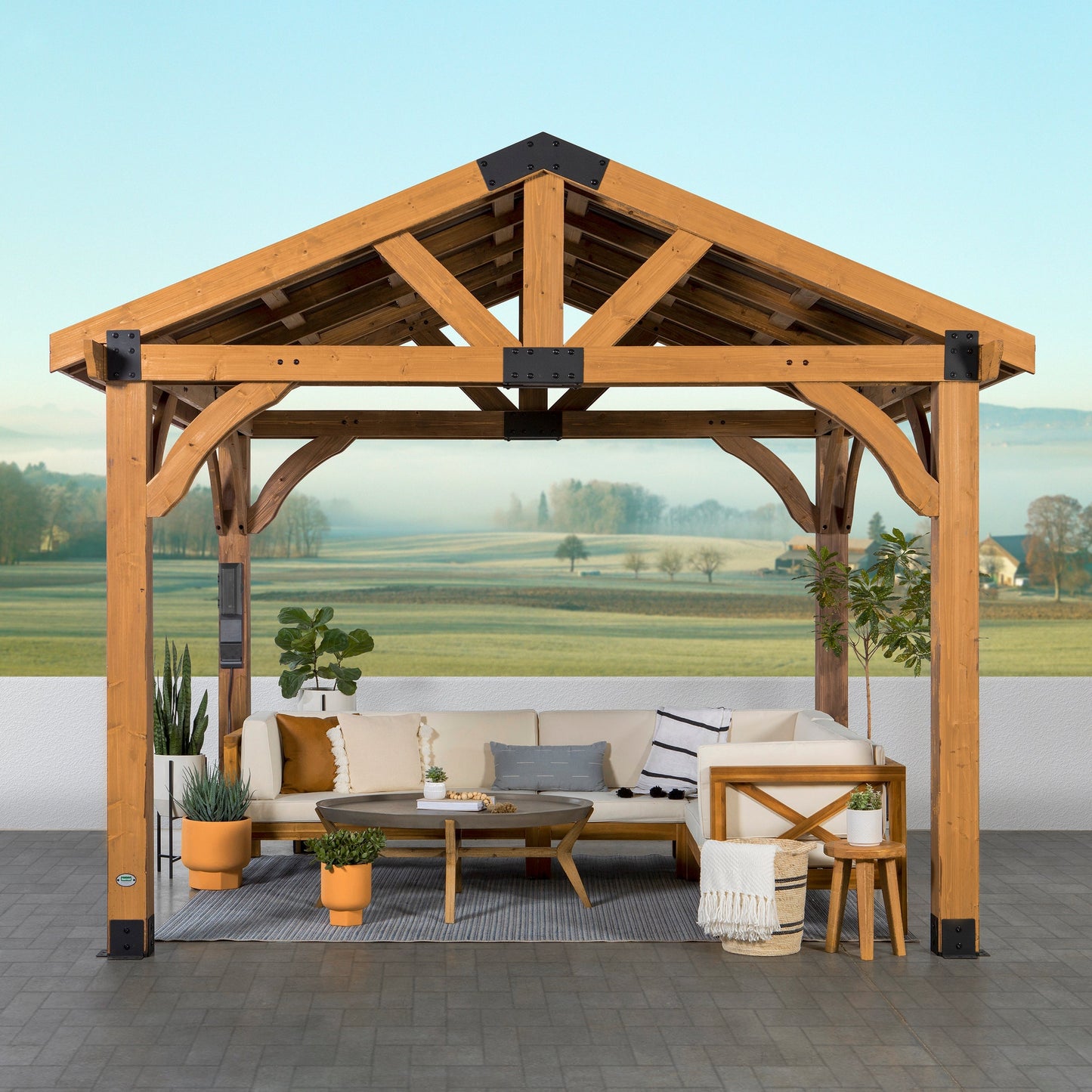 Arlington 12x10 Gazebo with Electric – Light Brown