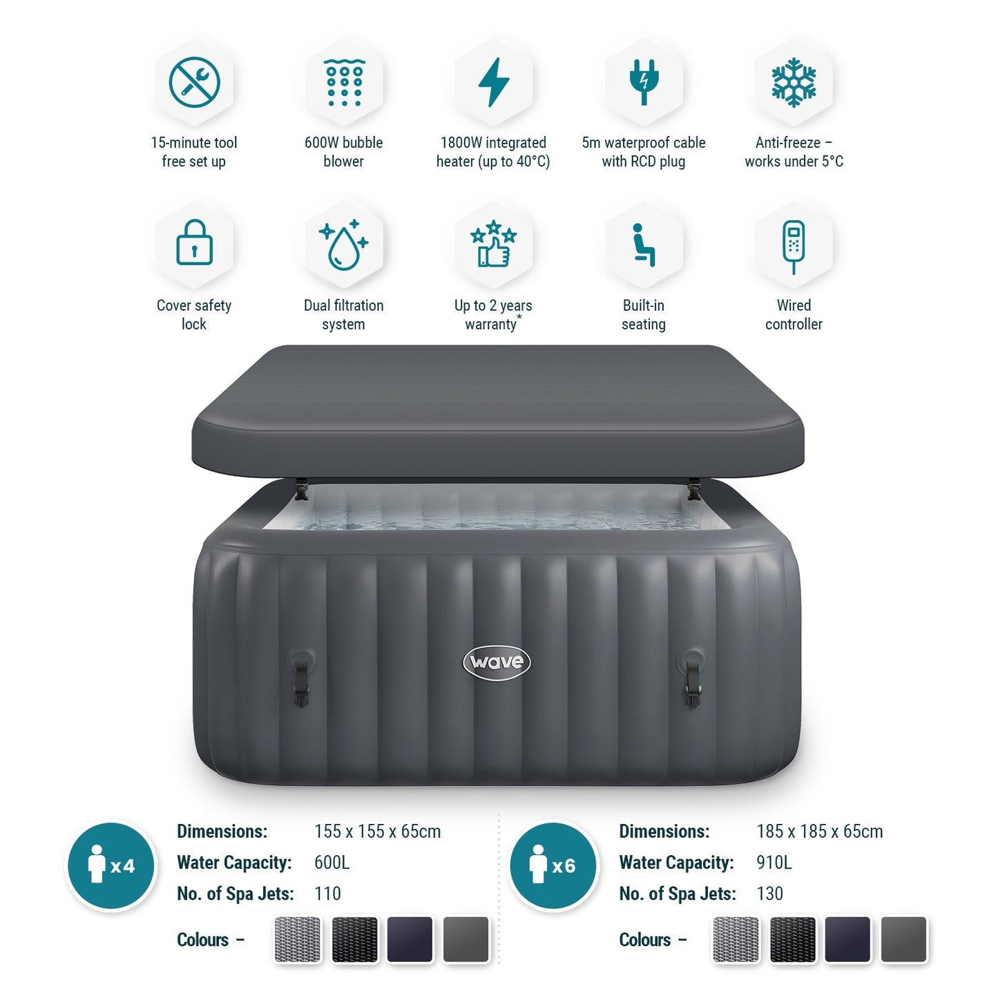 Pacific | 4/6-Person Inflatable Hot Tub | Integrated Heater | UKCA