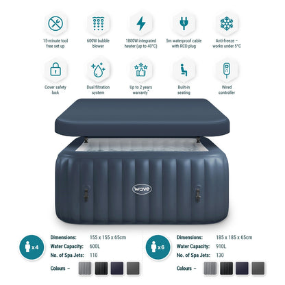 Pacific | 4/6-Person Inflatable Hot Tub | Integrated Heater | UKCA