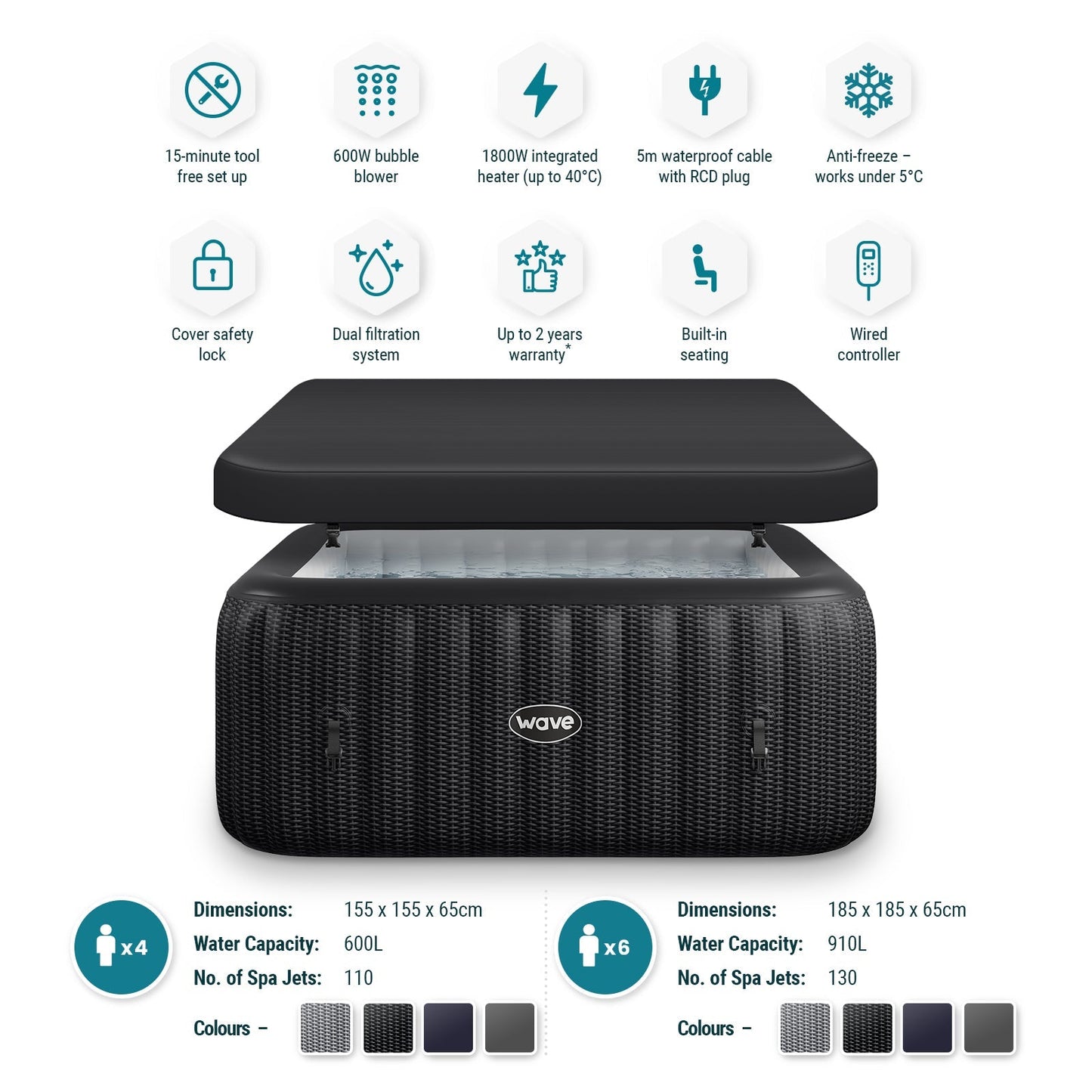 Pacific | 4/6-Person Inflatable Hot Tub | Integrated Heater | UKCA