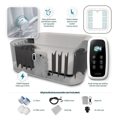 Pacific | 4/6-Person Inflatable Hot Tub | Integrated Heater | UKCA